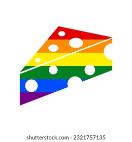 Cheese Maasdam sign. Rainbow gay LGBT rights colored Icon at white Background. Illustration.