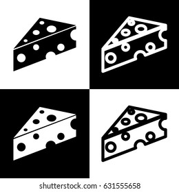 Cheese Maasdam sign. Vector. Black and white icons and line icon on chess board.