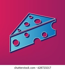 Cheese Maasdam sign. Vector. Blue 3d printed icon on magenta background.