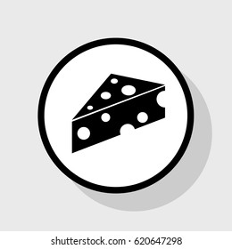 Cheese Maasdam sign. Vector. Flat black icon in white circle with shadow at gray background.
