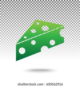 Cheese Maasdam sign. Vector. Green gradient icon with shadow at bottom on transparent and white background.