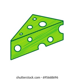 Cheese Maasdam sign. Vector. Lemon scribble icon on white background. Isolated