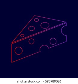 Cheese Maasdam sign. Vector. Line icon with gradient from red to violet colors on dark blue background.