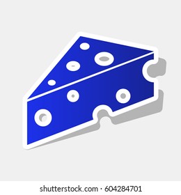 Cheese Maasdam sign. Vector. New year bluish icon with outside stroke and gray shadow on light gray background.