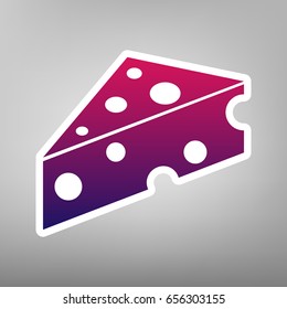 Cheese Maasdam sign. Vector. Purple gradient icon on white paper at gray background.