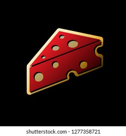 Cheese Maasdam sign. Vector. Red icon with small black and limitless shadows at golden sticker on black background.