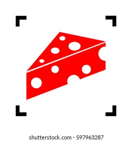 Cheese Maasdam sign. Vector. Red icon inside black focus corners on white background. Isolated.