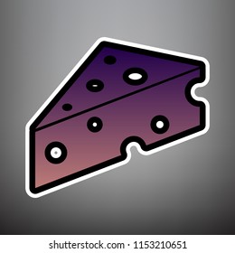 Cheese Maasdam sign. Vector. Violet gradient icon with black and white linear edges at gray background.