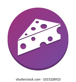 Cheese Maasdam sign. Vector. White icon with flat shadow on purpureus circle at white background. Isolated.