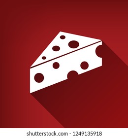 Cheese Maasdam sign. Vector. White icon with limitless shadow at ruby red background.