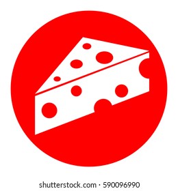Cheese Maasdam sign. Vector. White icon in red circle on white background. Isolated.