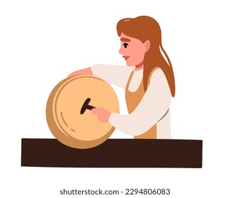 A cheese maker checks produce. Vector illustration