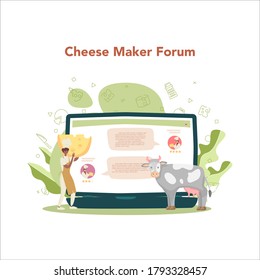 Cheese maker online service or platform. Professional chef making block of cheese. Cheese production forum. Isolated vector illustration