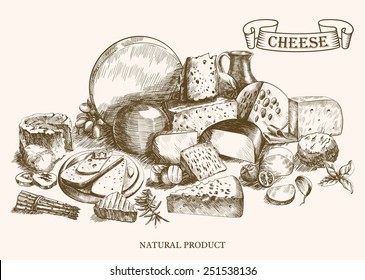 cheese making various types of cheese set of vector sketches on a white background