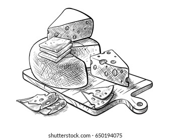 cheese making various types of cheese set of vector sketches on a white background