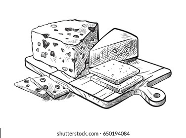 cheese making various types of cheese set of vector sketches on a white background