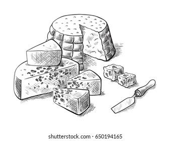 cheese making various types of cheese set of vector sketches on a white background