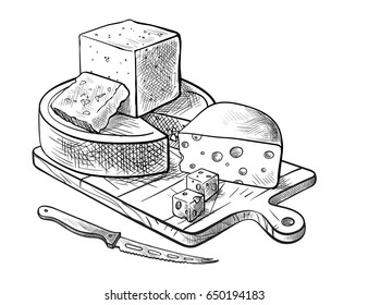 cheese making various types of cheese set of vector sketches on a white background