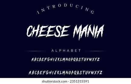 Cheese Mania Vector Illustration Grunge Horror Typographie. Hand Made Brush Font.