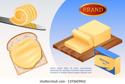 Cheese or margarine block concept background. Realistic illustration of cheese or margarine block vector concept background for web design