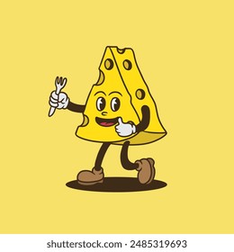 cheese mascot character good for food branding, food mascot, groovy character