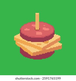 cheese and meat pixel art, vector illustration on isolated background.