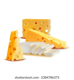 Cheese mesh. Fresh, nutritious, tasty solid cheeses. Vector illustration. Cheese brie in mesh technique.