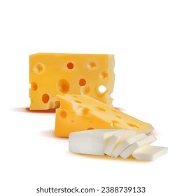 Cheese mesh. Fresh, nutritious, tasty solid cheeses. Vector illustration. Cheese brie in mesh technique.
