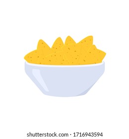 Cheese mexican nachos plate. National mexican food. Flat illustration on white background