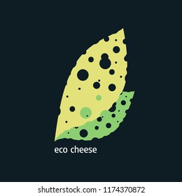 Cheese milk food eco product leaf logo icon sign element Dairy products Vegetarian natural style design Fashion print clothes apparel greeting card badge element banner poster flyer Vector