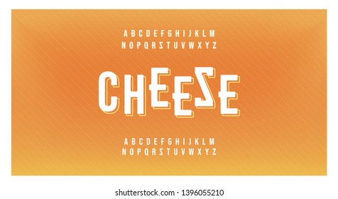 Cheese Minimal food font creative modern alphabet. Typography with line shadow regular uppercase. minimalist style fonts set. vector illustration