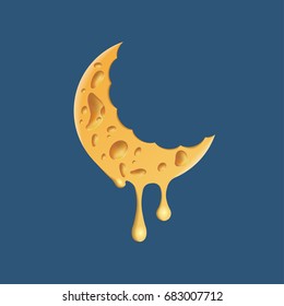 Cheese moon logo. Realistic cheese texture on a crescent symbol.