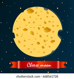 cheese moon with  red ribbon. vector