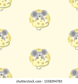 Cheese mouse glutton. Seamless pattern.