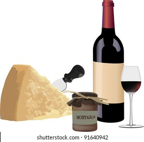 cheese with mustard and wine