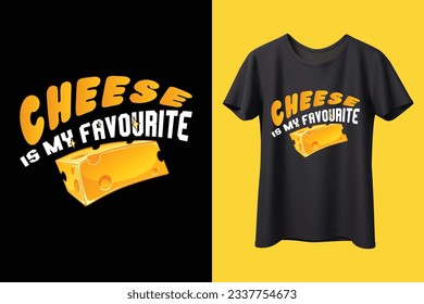 The "Cheese It's My Favorite" shirt design is a fun and quirky design for cheese lovers. It features a bold and vibrant color palette with a playful font that spells out "Cheese It's My Favorite".