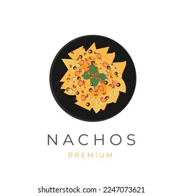 Cheese Nachos Illustration Logo With Minced Meat And Assorted Vegetables