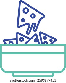 cheese nachos outline dual color vector illustration icon design