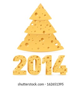 Cheese New Year tree and 2014 on white background.