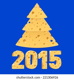 Cheese New Year tree and 2015 on blue background.