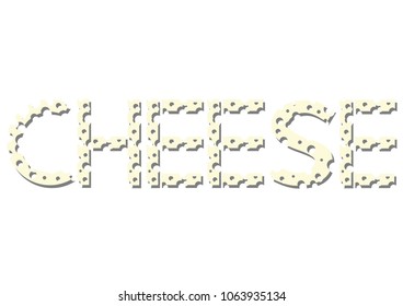 Cheese notice of alphabet letters made of cheese slices. Flat design vector cheese slices isolated on white background. Simple funny cheese illustration.