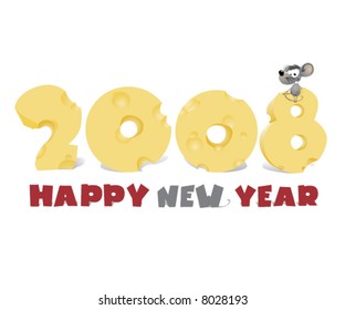 Cheese number 2008 with mouse and words Happy new year