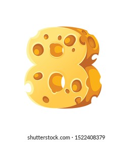 Cheese number 8 style cartoon food design flat vector illustration isolated on white background