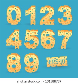 Cheese number alphabet set. Vector illustration. More typeface style in my portfolio.