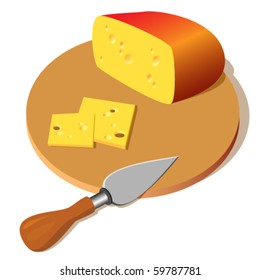 cheese on a board with a knife