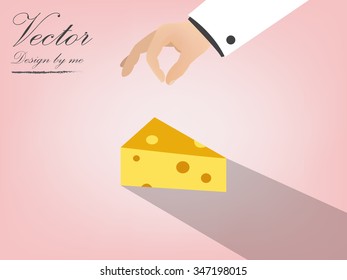 cheese on pink background,cute concept,hand of chef,concept of vector,