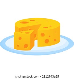 Icono de vector de plato con queso. Comer proteínas naturales. Gouda, feta o cheddar delicatessen, concepto de alimentación y salud