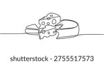 Cheese one line continuous drawing. Cheese products continuous one line illustration. Vector minimalist linear illustration. Editable line.