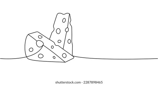 Cheese one line continuous drawing. Cheese products continuous one line illustration. Vector minimalist linear illustration.