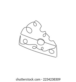 Cheese One line drawing on white background